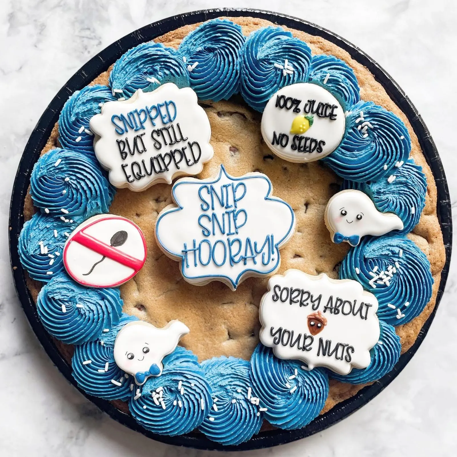 Blue snipped but still equipped cookie cake