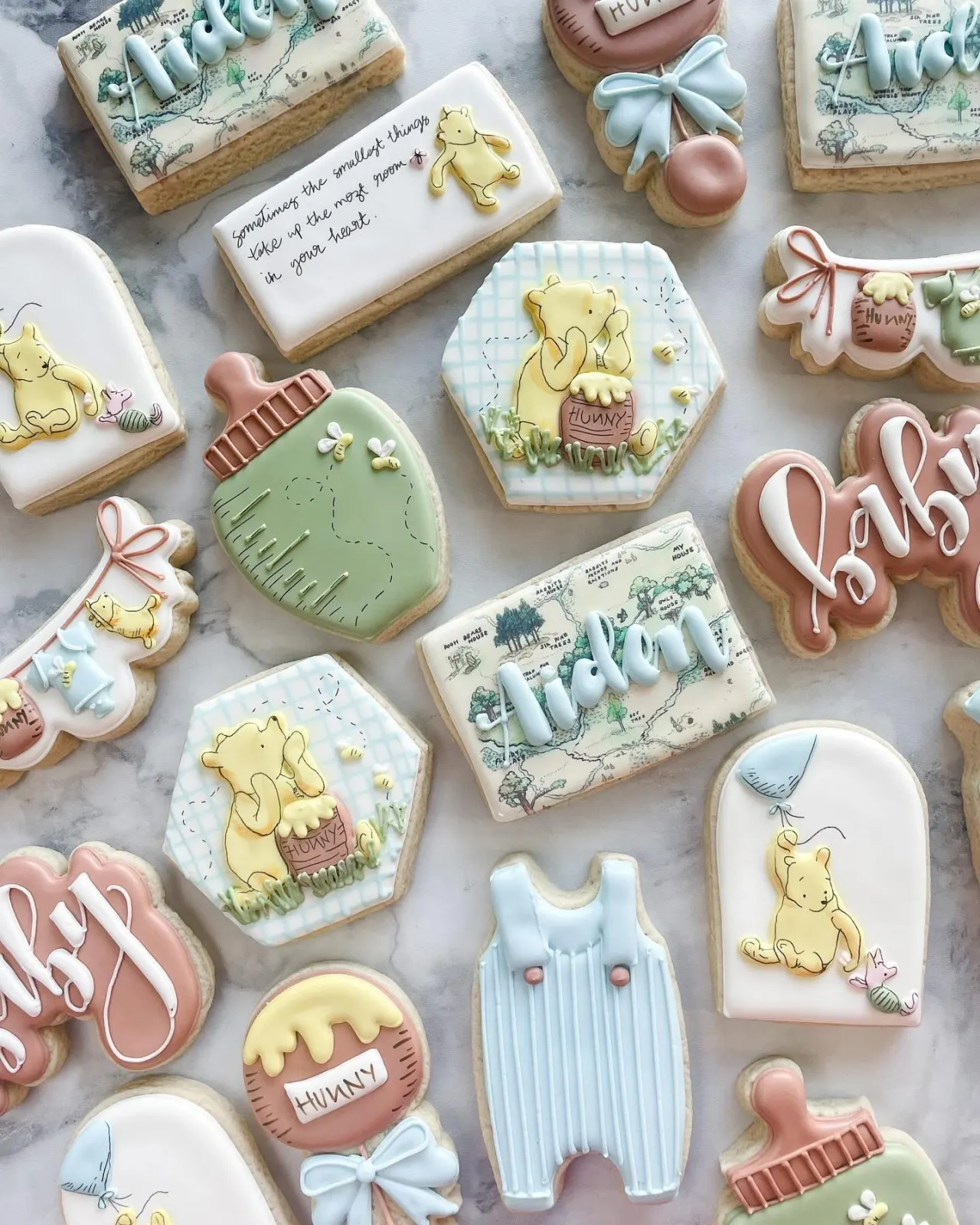 Winnie the Pooh themed baby shower cookies